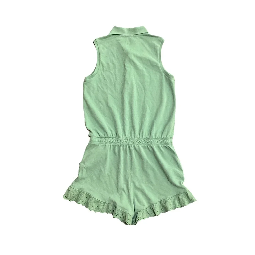 Polo Ralph Lauren Eyelet Mesh Romper Green‎ Pony Embroidered Pockets Girls XL 16
